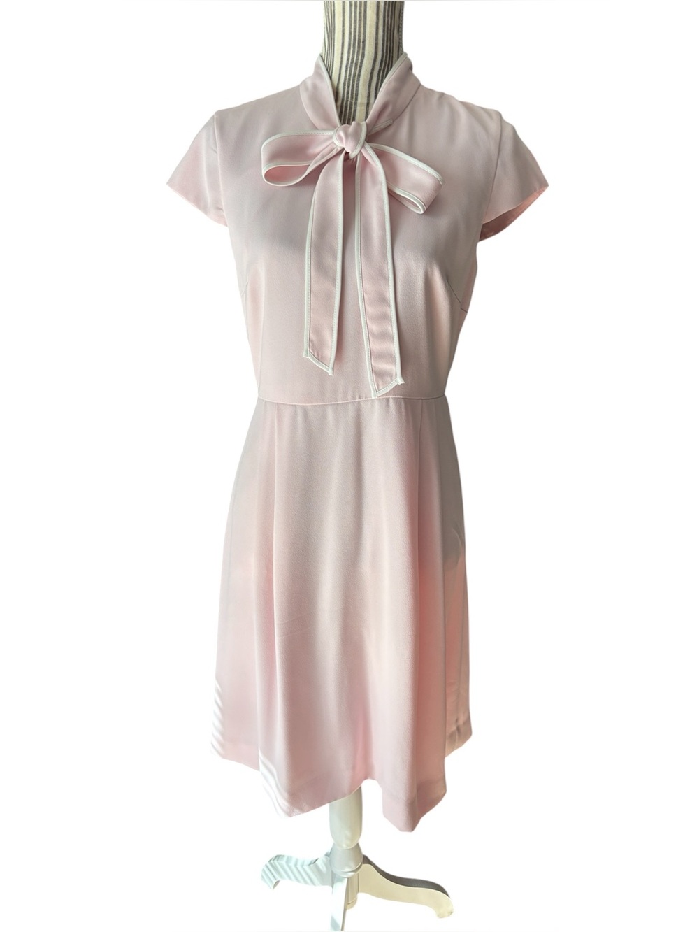 J.Crew Blythe 365 Crepe Bow Neck Dress Pink Size 6 Cap Sleeve Knee Length